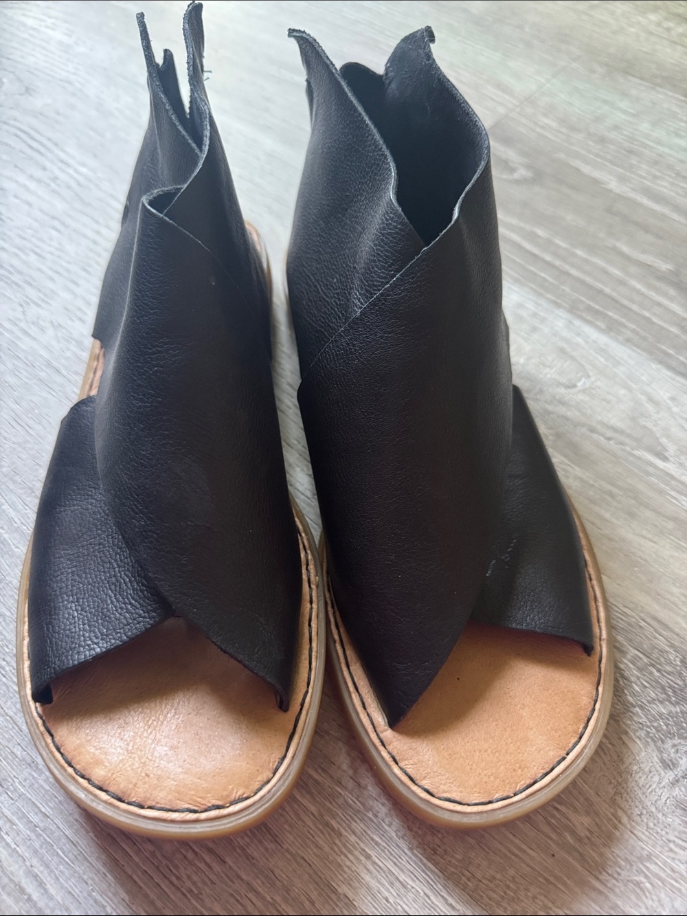Born Black Leather Crisscross Open-Toe Slide Sandals